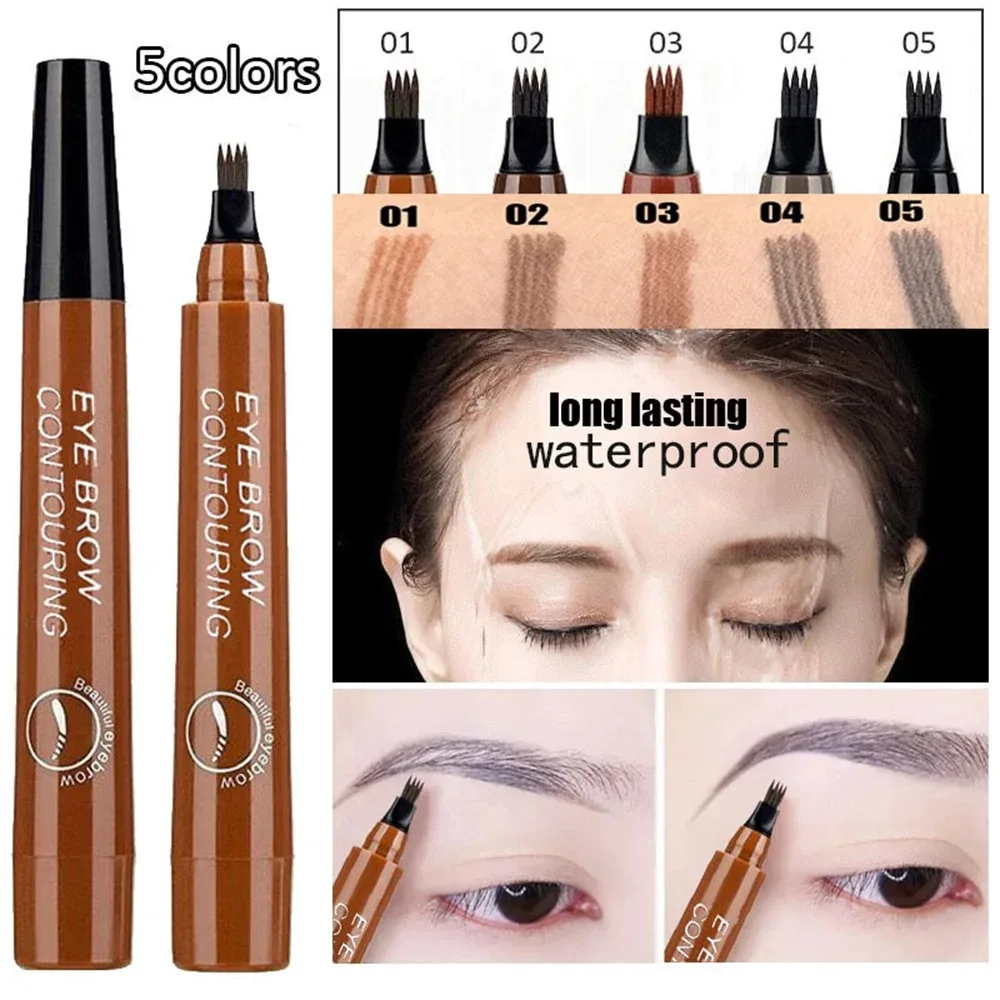 Correction Pen Fine - ดินสอเขียนคิ้วกันน้ำ 1 ชิ้น หัวส้อม สำหรับสักคิ้ว สีเทาเข้ม